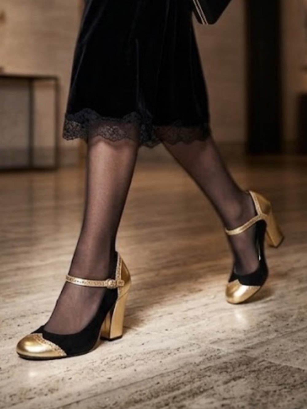 Coach Gold and Black Mary Jane Heels
